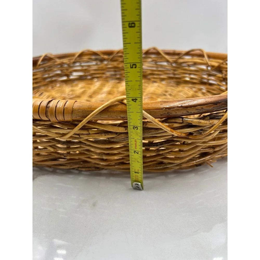 Vintage Oval Wicker Serving Tray with Handles Large Woven Rattan Basket 19 Inch